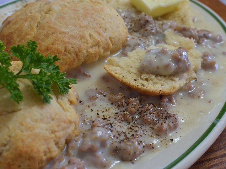 Sausage Gravy over Biscuits